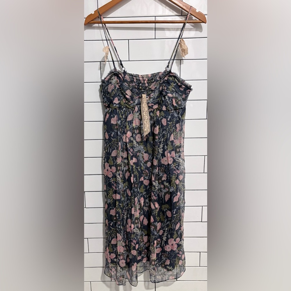 New Barney’s New York Rebecca Taylor Silk Floral & lace Spaghetti Strap Dress 6